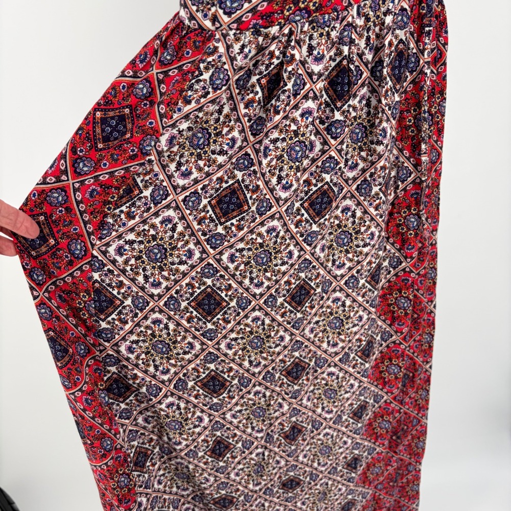 Alya Maxi Dress Women Size S Red Blue Boho Patchwork Lace Up Summer Coastal - Picture 5 of 10